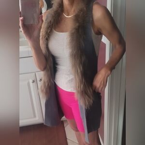 Elio Faux Fur Trimmed Long Sweater/Vest Small